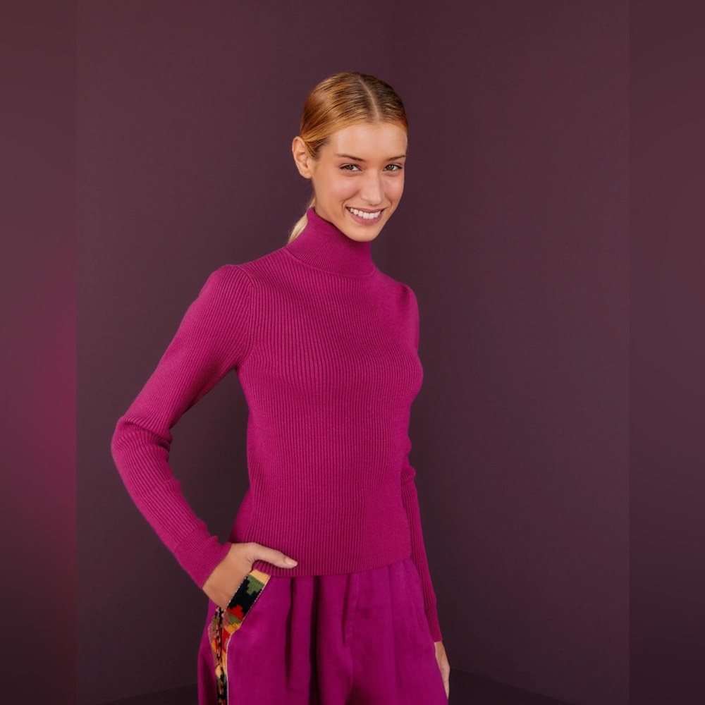 New Farm Rio Knit Turtleneck Sweater- Pink